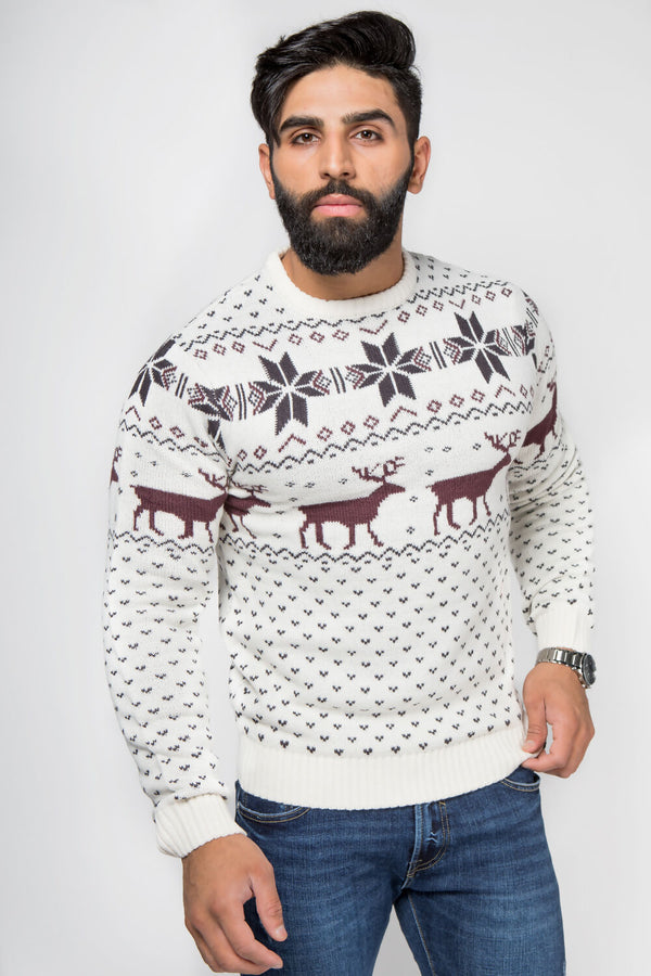 Mens Cream Nordic Stag Festive Christmas Jumper