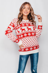 Cream Reindeer And Snowflake Knitted Christmas Jumper
