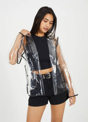 Clear With Contrasting Trim Hooded Rain Jacket