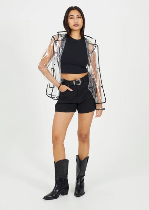 Clear With Contrasting Trim Hooded Rain Jacket