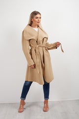 Camel Belted Waterfall Duster Coat