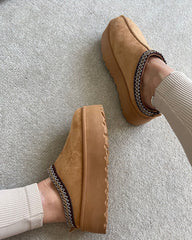 Camel Slip on Platform Slippers