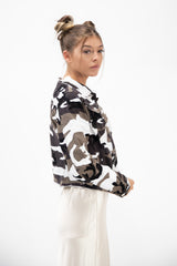 Camouflage Frayed Hem Cropped Jacket 