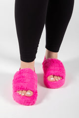 Hot Pink Fluffy Faux Fur Stripe Slipper