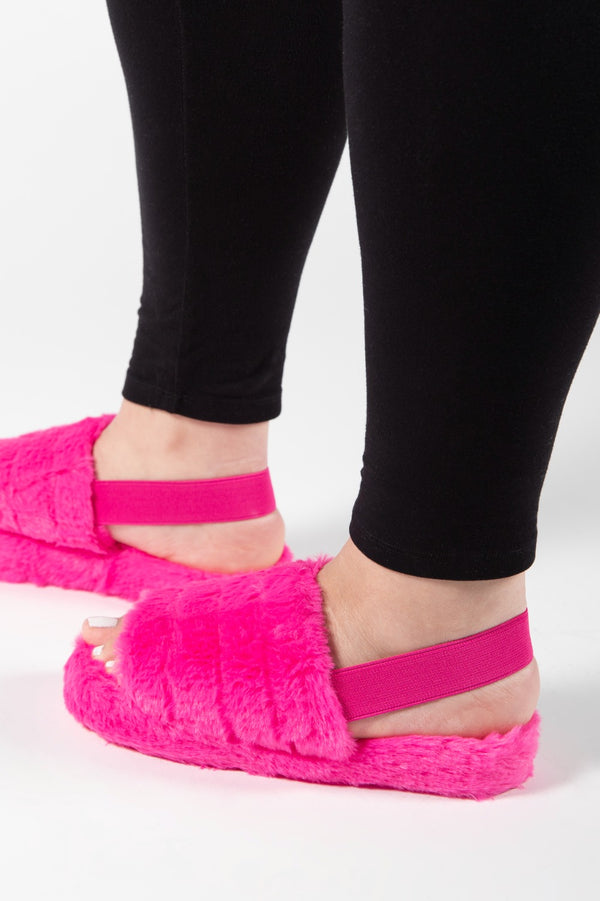 Hot Pink Fluffy Faux Fur Stripe Slipper