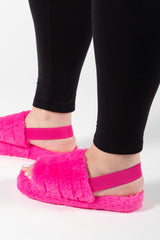 Hot Pink Fluffy Faux Fur Stripe Slipper
