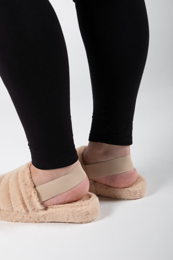 Camel Fluffy Faux Fur Stripe Slipper