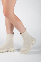 Cream Chunky Ankle Sock Boots