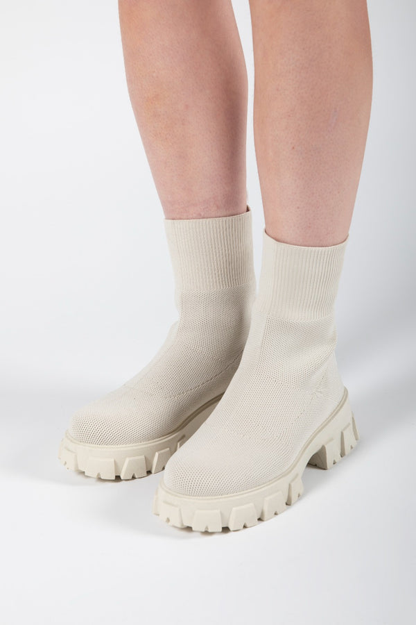 Cream Chunky Ankle Sock Boots