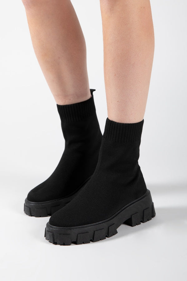 Black Chunky Ankle Sock Boots
