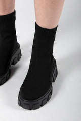 Black Chunky Ankle Sock Boots