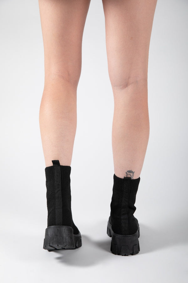 Black Chunky Ankle Sock Boots