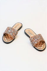 Champagne Embellished Slip On Sandals