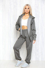 Charcoal Zip Up Hoodie With Cuffed Jogger Set