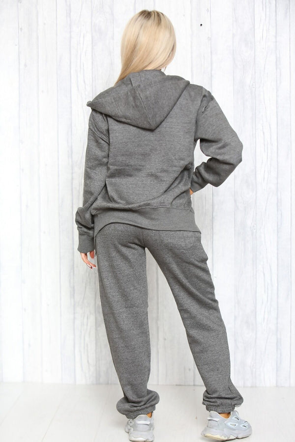 Charcoal Zip Up Hoodie With Cuffed Jogger Set