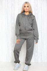Charcoal Zip Up Hoodie With Cuffed Jogger Set
