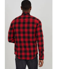 Mens Red Checked Brushed Cotton Flannel Long Sleeve Shirt