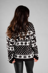 Black Reindeer And Snowflake Knitted Christmas Jumper 