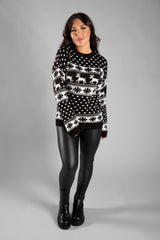 Black Reindeer And Snowflake Knitted Christmas Jumper 