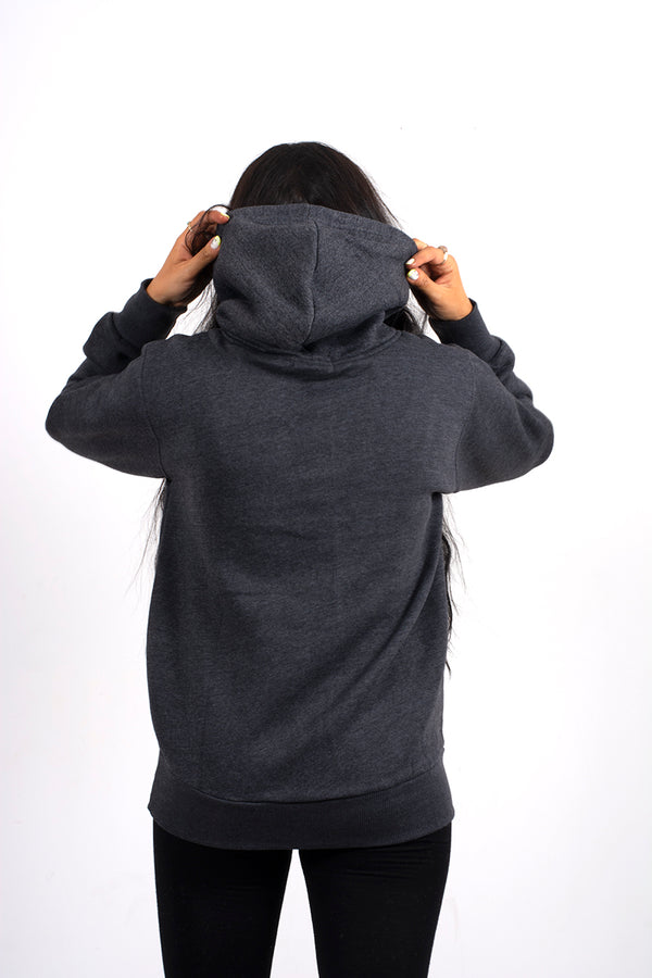 Dark grey pullover pocket detail hoodie