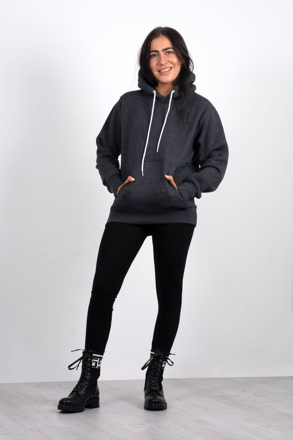 Dark grey pullover pocket detail hoodie