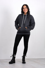 Dark grey pullover pocket detail hoodie