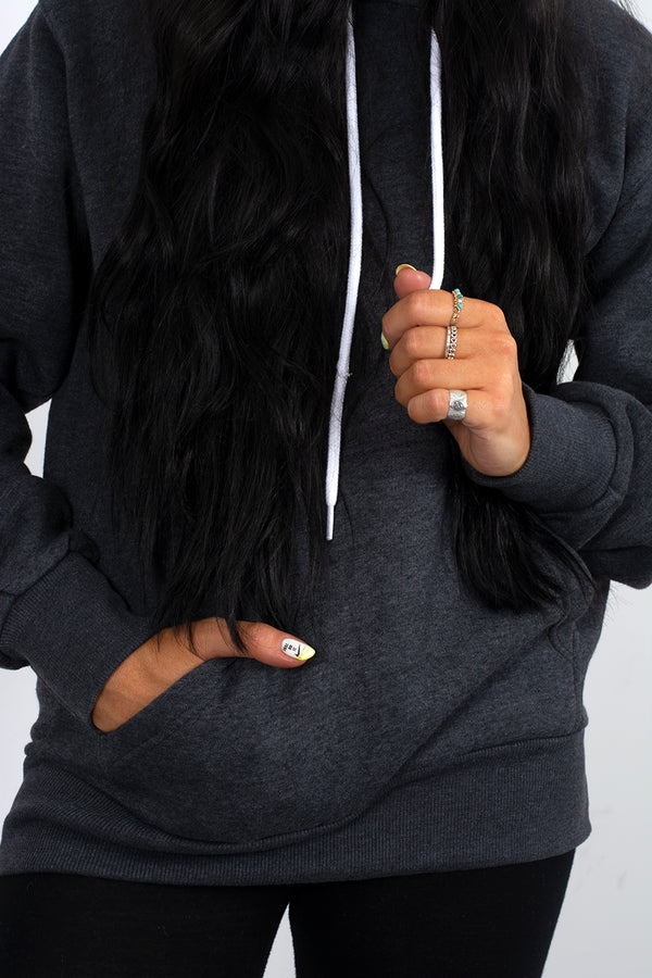 Dark grey pullover pocket detail hoodie