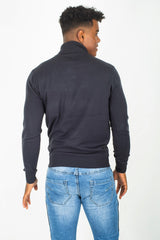 Mens Navy Polo Neck Fine Knit Jumper