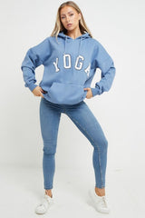 Blue Yoga Slogan Oversized Hoodie