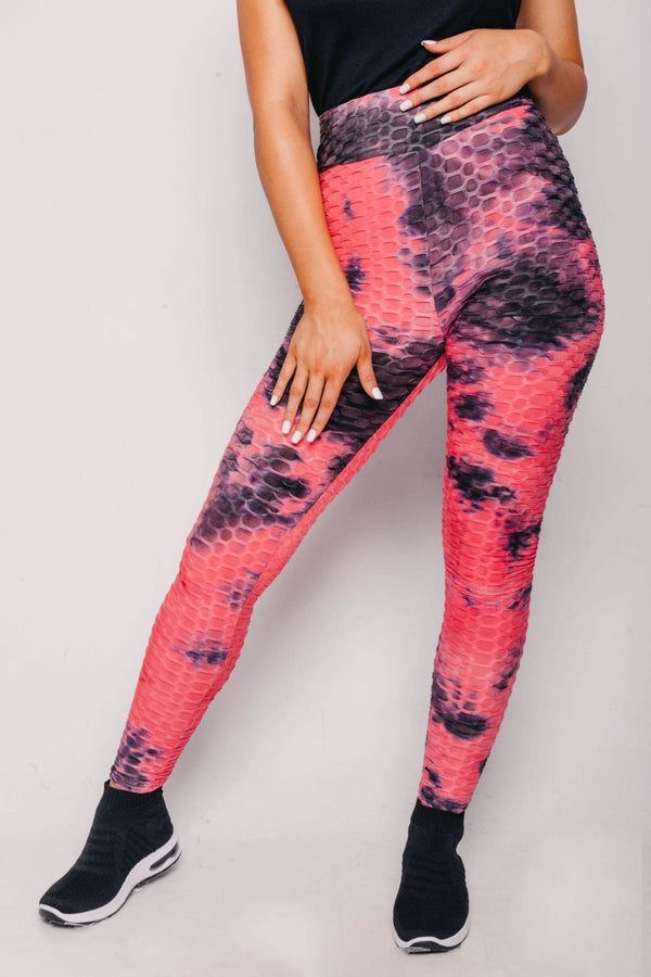 Pink Textured Tie Dye High Waist Gym Leggings