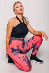 Pink Textured Tie Dye High Waist Gym Leggings