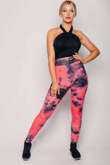 Pink Textured Tie Dye High Waist Gym Leggings