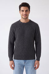 Men’s Charcoal & Black Waffle Knit Crew Neck Jumper - Hudson