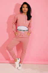 Dusty Love Top Crop Hoodie And Joggers 3 Piece Set