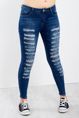 Dark Denim Distressed skinny jeans