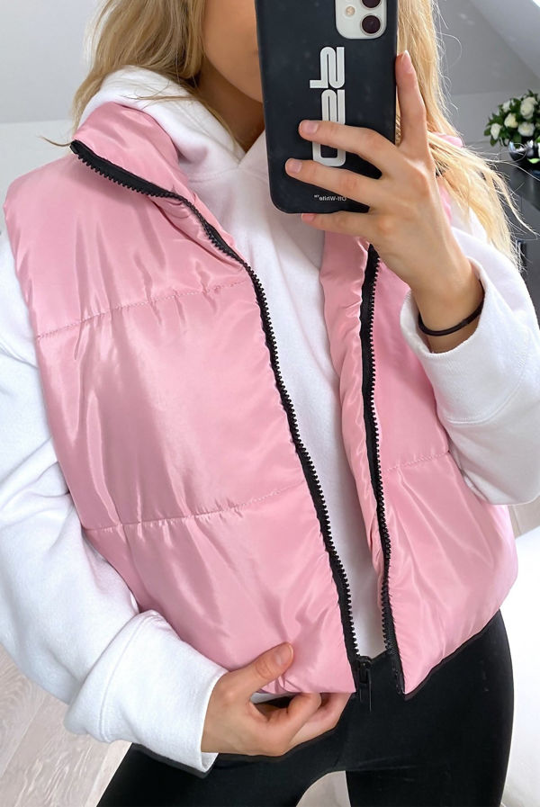 Pink Cropped Puffer Gilet
