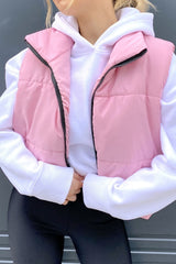 Pink Cropped Puffer Gilet