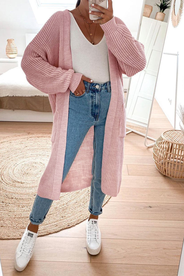 Grey Oversized Balloon Sleeve Knitted Cardigan