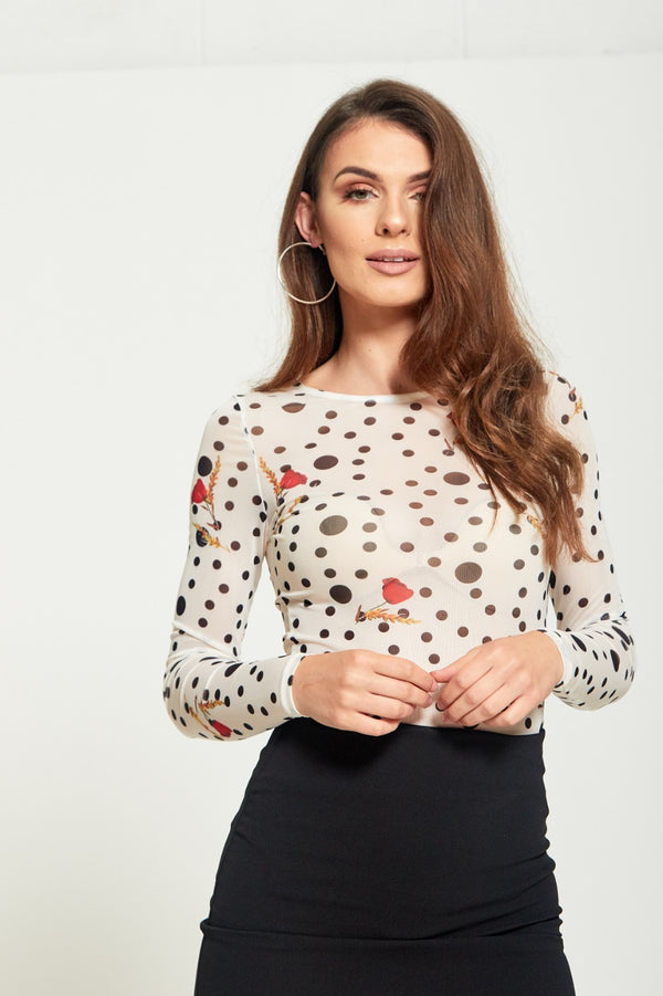 Cream Polka Dot Mesh Top