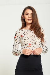 Cream Polka Dot Mesh Top