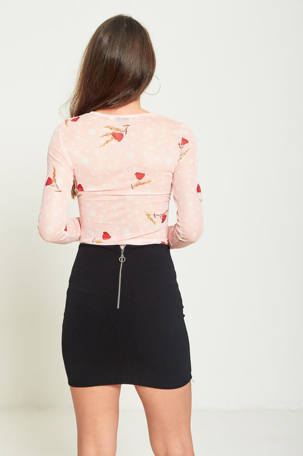 Pink Polka Dot Mesh Top