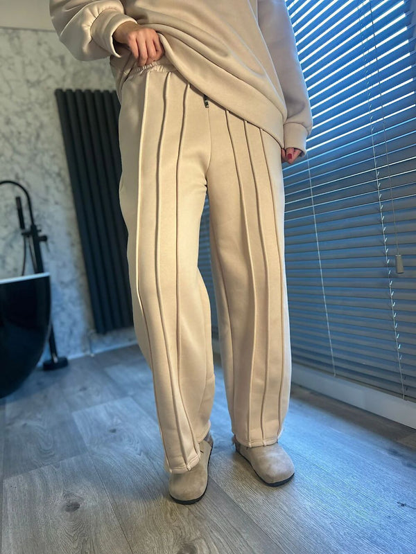 Oatmeal Fleece Lined Seem Straight Leg Trouser