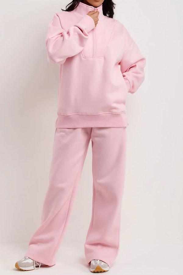 Pink Half Zip Sweatshirt And Joggers Loungewear Set