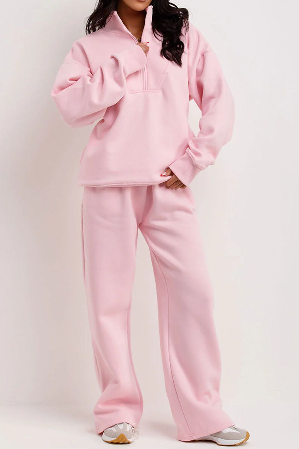 Pink Half Zip Sweatshirt And Joggers Loungewear Set