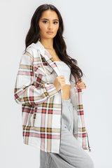 Fuchsia Check Shacket with Hood 
