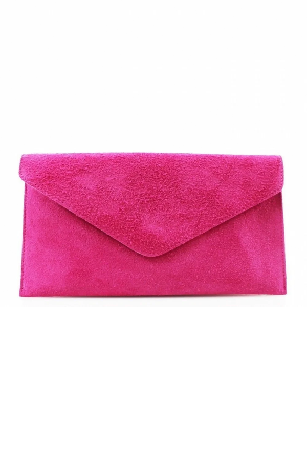 Fuchsia Suede Leather Luxe Clutch Bag
