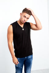 Black V-Neck Sleeveless Knitted Jumper