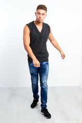 Charcoal V-Neck Sleeveless Knitted Jumper