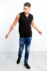Black V-Neck Sleeveless Knitted Jumper