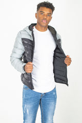 Mens Grey Reflective Contrast Quilted Jacket